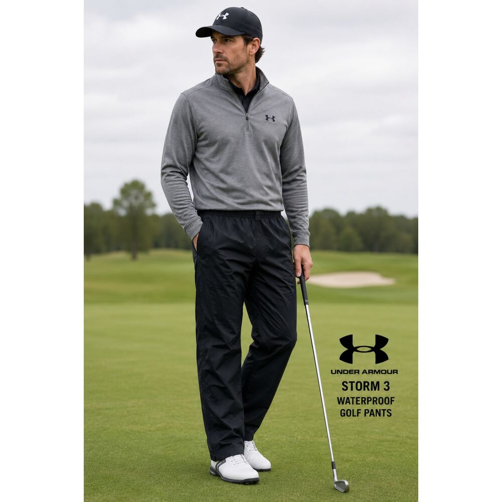 Under Armour Storm 3 Waterproof Golf Pants Mens 2XL Black‎ EUC Windproof Rain